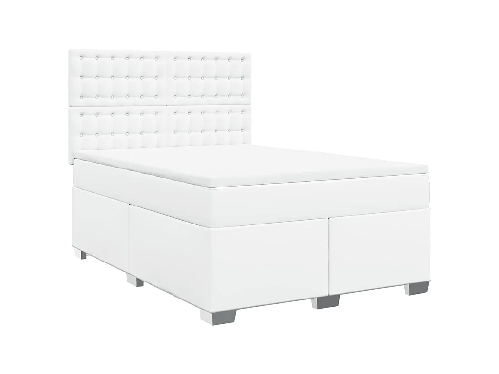 Cama box spring con colchón cuero sintético blanco 140x200cm