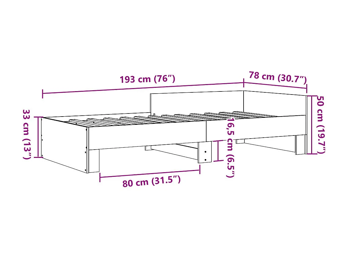 Bedframe zonder matras bewerkt hout bruin eikenkleur 75x190 cm
