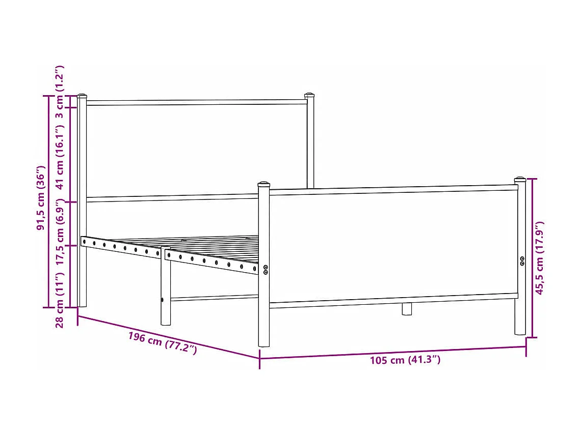 Metallbett ohne Matratze Sonoma-Eiche 100x190 cm