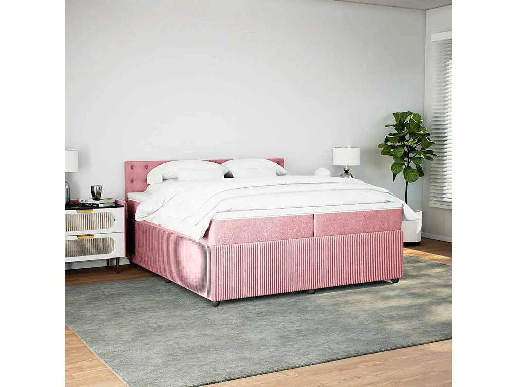 Boxspring met matras fluweel roze 200x200 cm