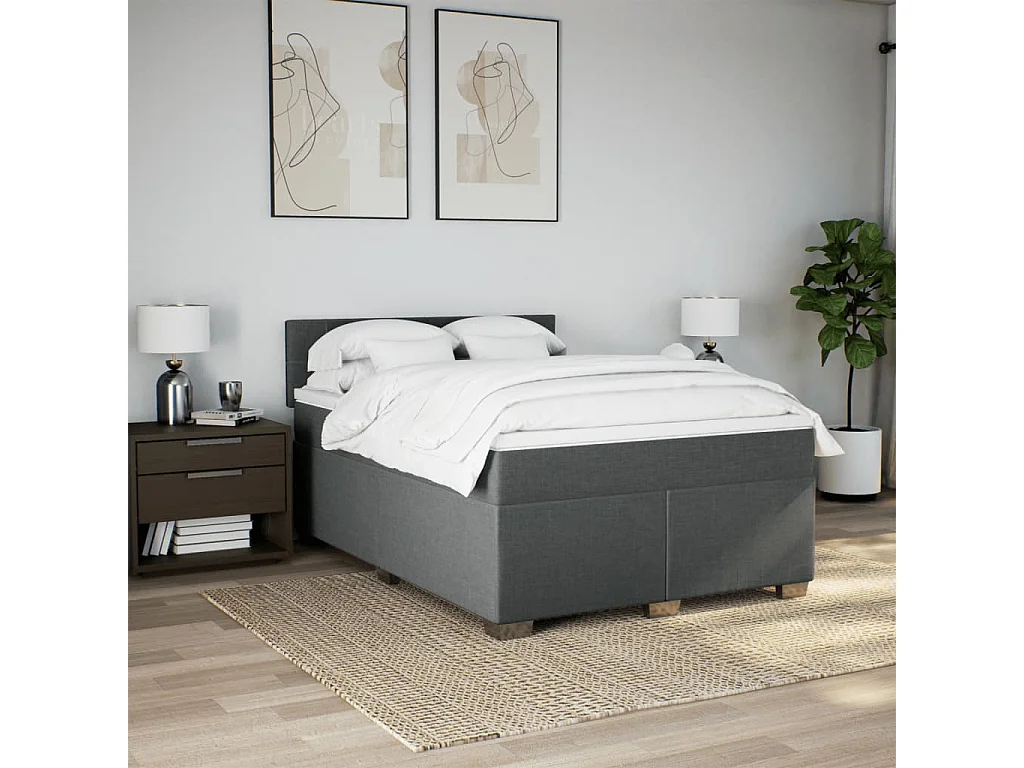 Sommier à lattes de lit avec matelas Gris foncé 140x190cm Tissu