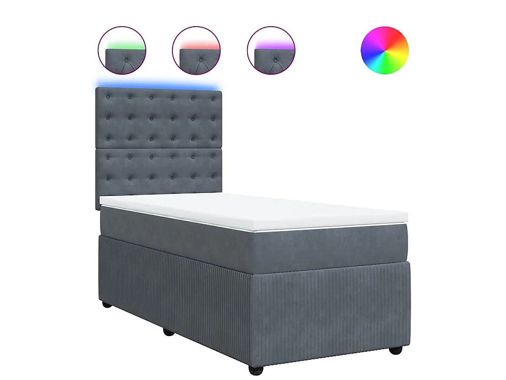 Cama box spring con colchón terciopelo gris oscuro 100x200 cm