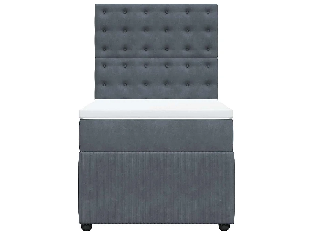 Cama box spring con colchón terciopelo gris oscuro 100x200 cm