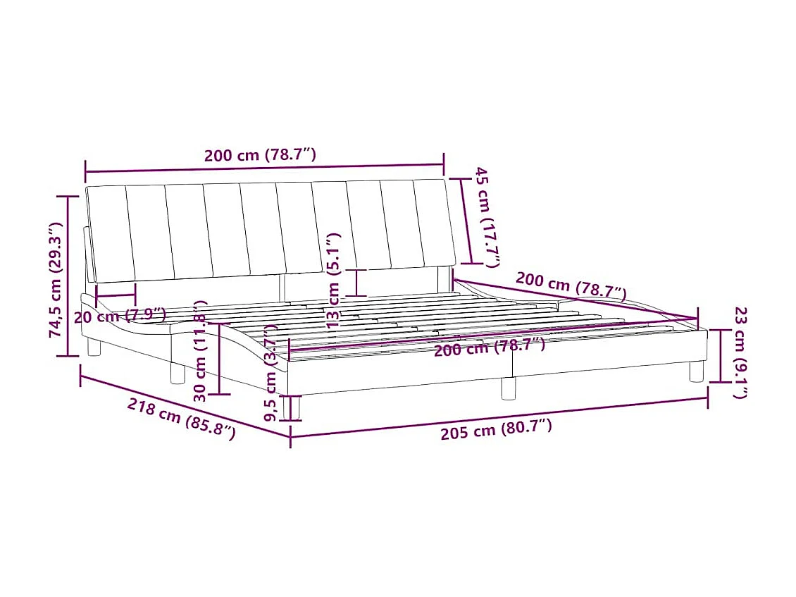 Cadre de lit sans matelas Hanko noir 200x200 cm velours