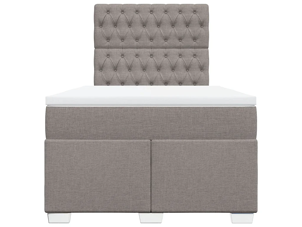Cama box spring con colchón tela gris taupe 120x200 cm