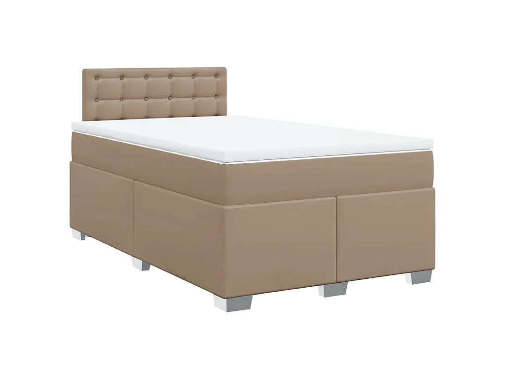 Cama boxspring c/ colchão 120x190cm couro artificial cappuccino