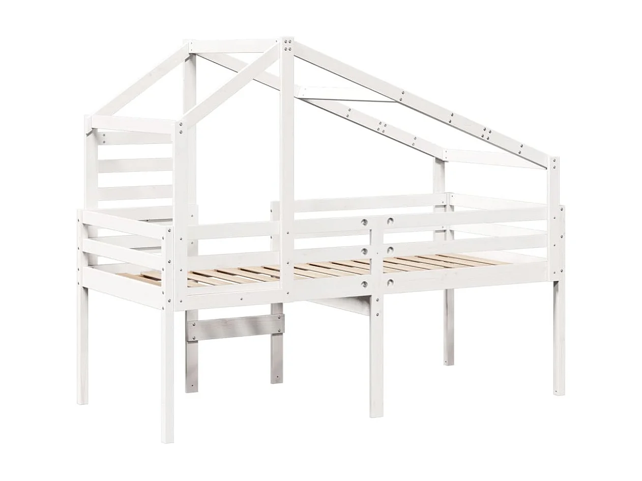 Hoogslaper met dak massief grenenhout wit 90x190 cm