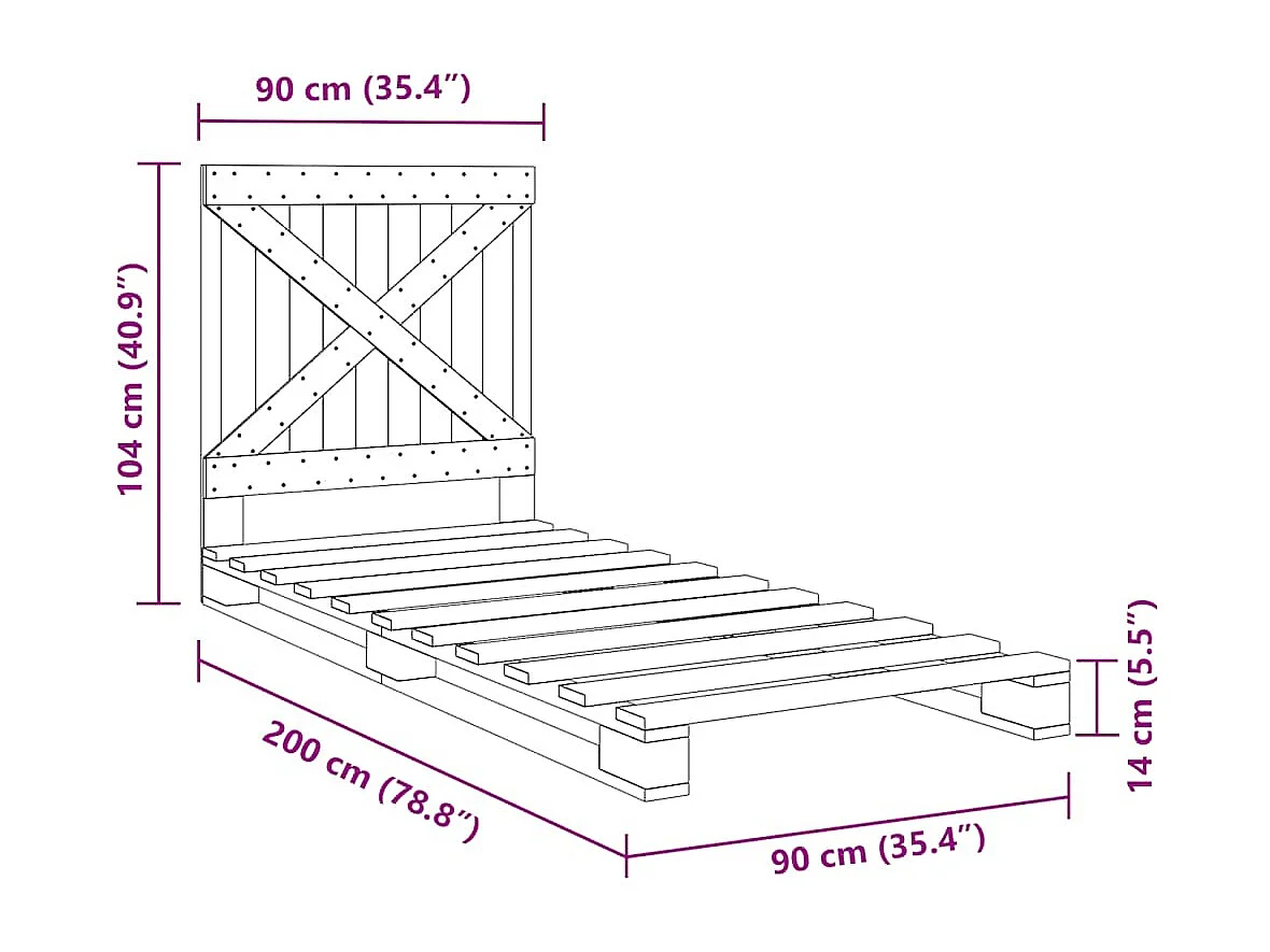 Bedframe met hoofdbord massief grenenhout 90x200 cm
