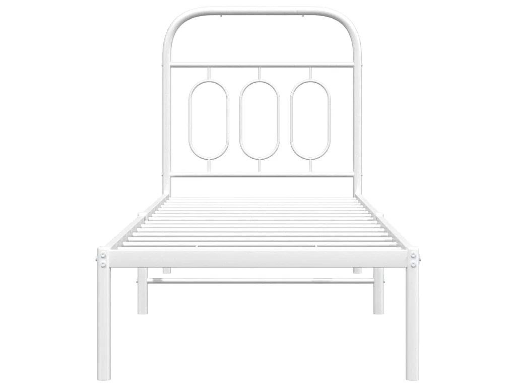 Cadre de lit métal sans matelas avec tête de lit blanc 75x190cm