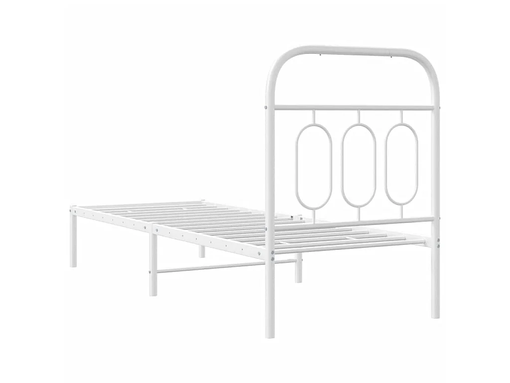 Cadre de lit métal sans matelas avec tête de lit blanc 75x190cm