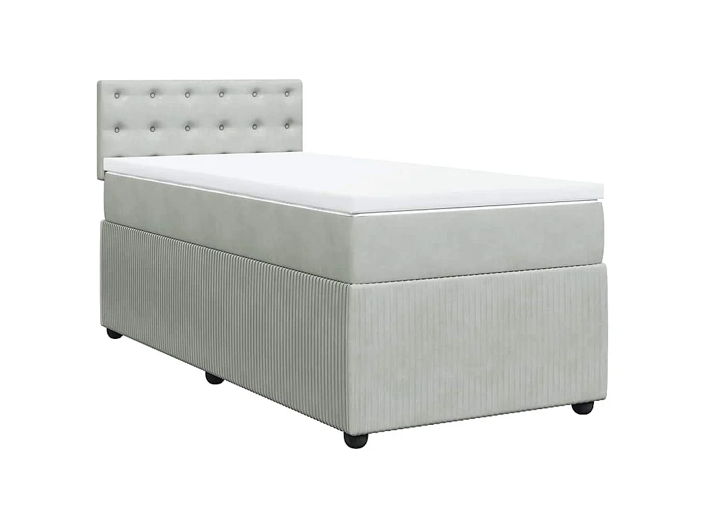 Cama com molas/colchão 90x190 cm veludo cinza-claro