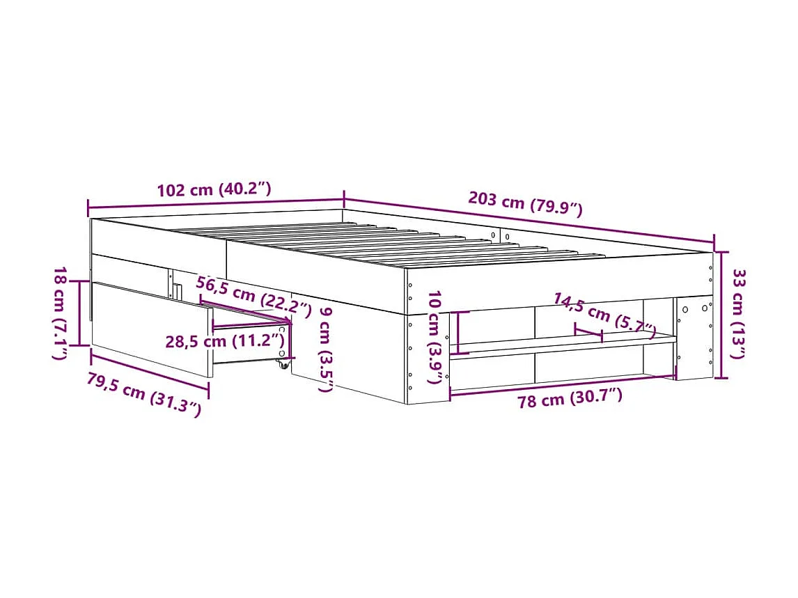 Bettgestell ohne Matratze Räuchereiche 100x200 cm Holzwerkstoff