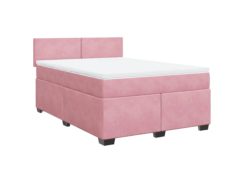 Cama box spring con colchón terciopelo rosa oscuro 140x200 cm