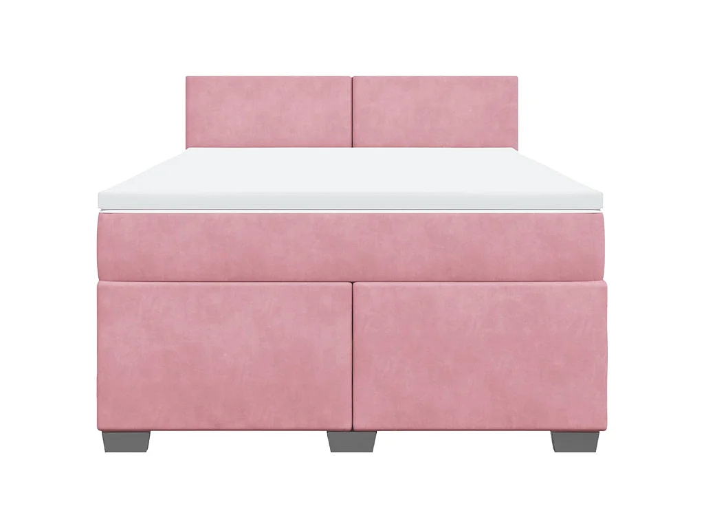 Cama box spring con colchón terciopelo rosa oscuro 140x200 cm