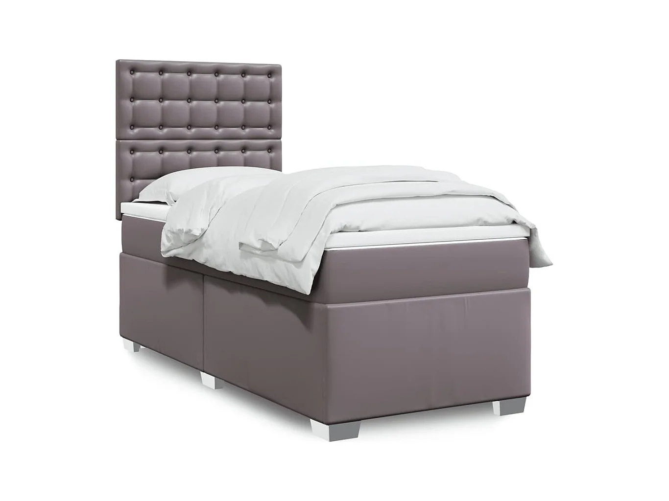 Cama box spring con colchón cuero sintético gris 80x200 cm