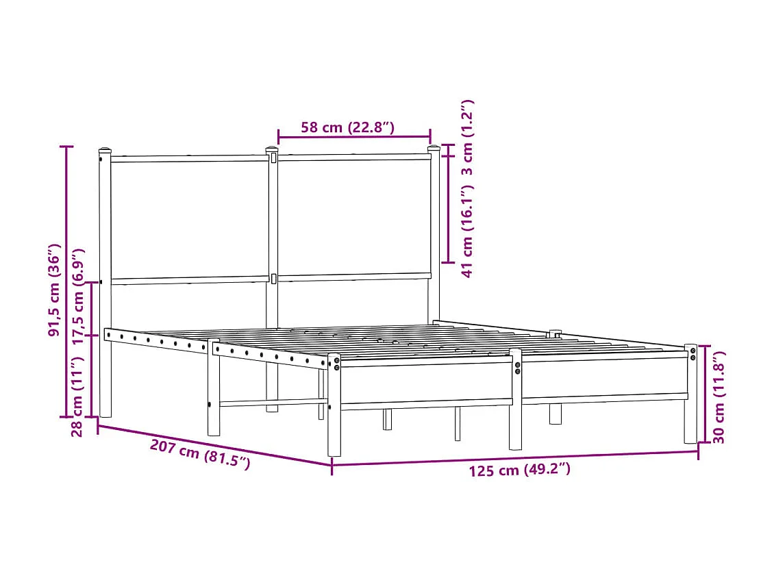 Cadre de lit en métal sans matelas chêne marron 120x200 cm