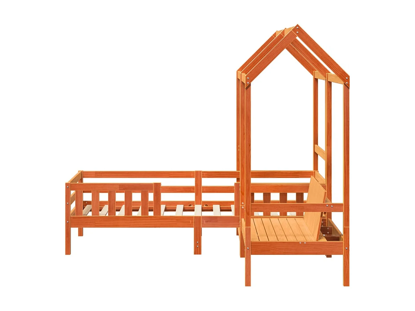 Kinderbed met huisje massief grenenhout wasbruin 80x200 cm