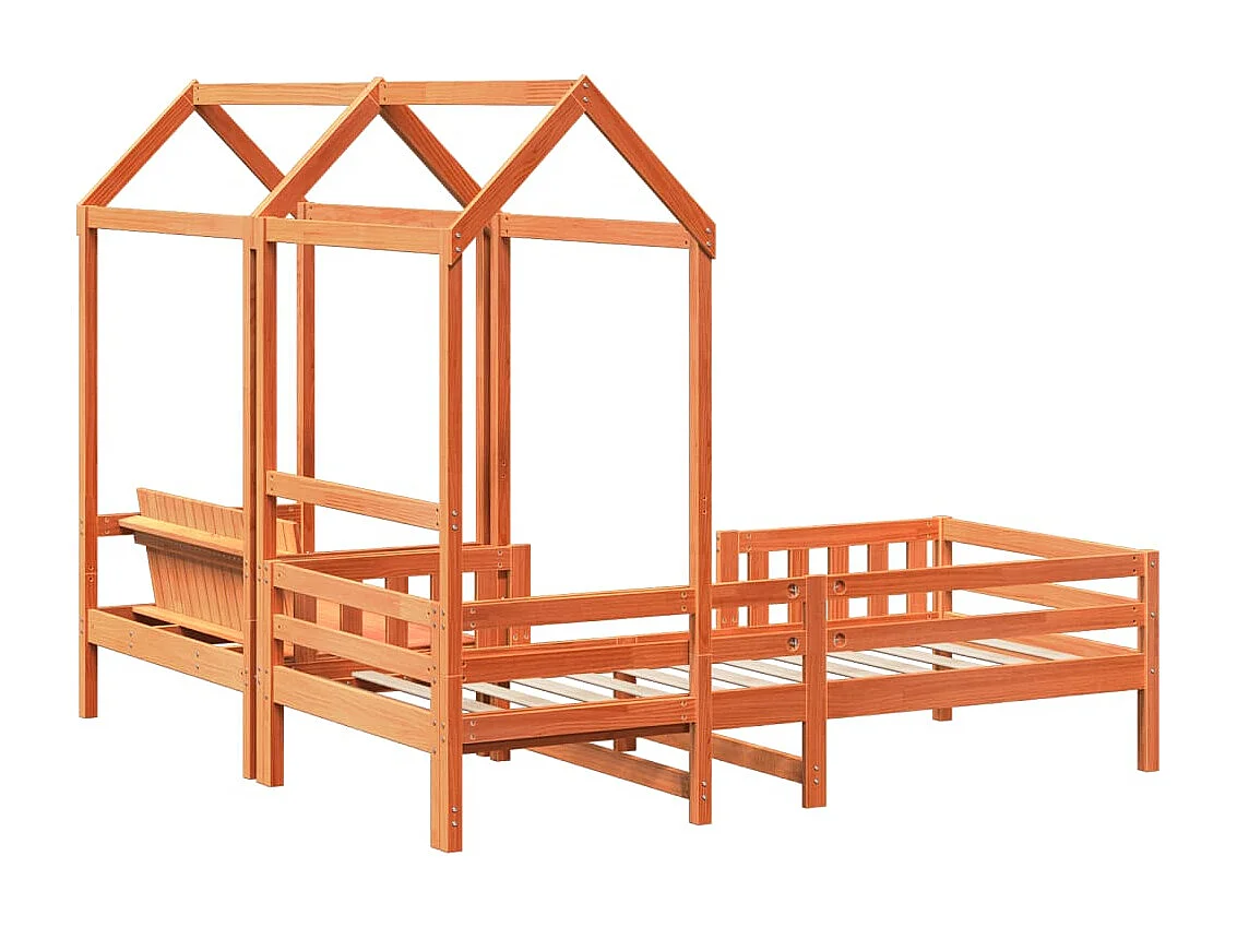 Kinderbed met huisje massief grenenhout wasbruin 80x200 cm