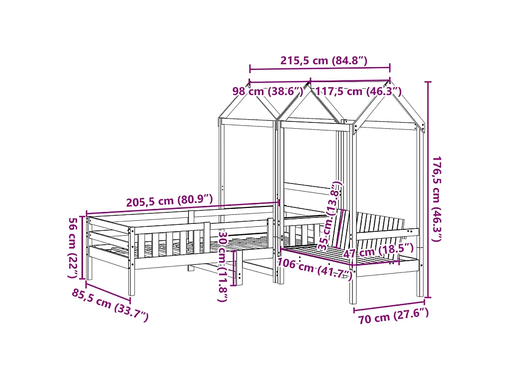 Kinderbed met huisje massief grenenhout wasbruin 80x200 cm