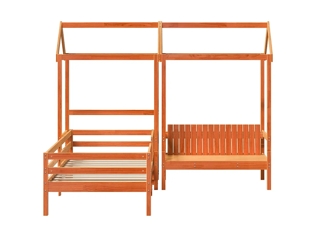 Kinderbed met huisje massief grenenhout wasbruin 80x200 cm