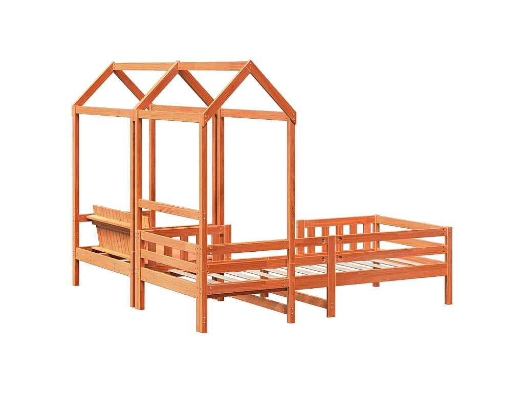 Kinderbed met huisje massief grenenhout wasbruin 80x200 cm