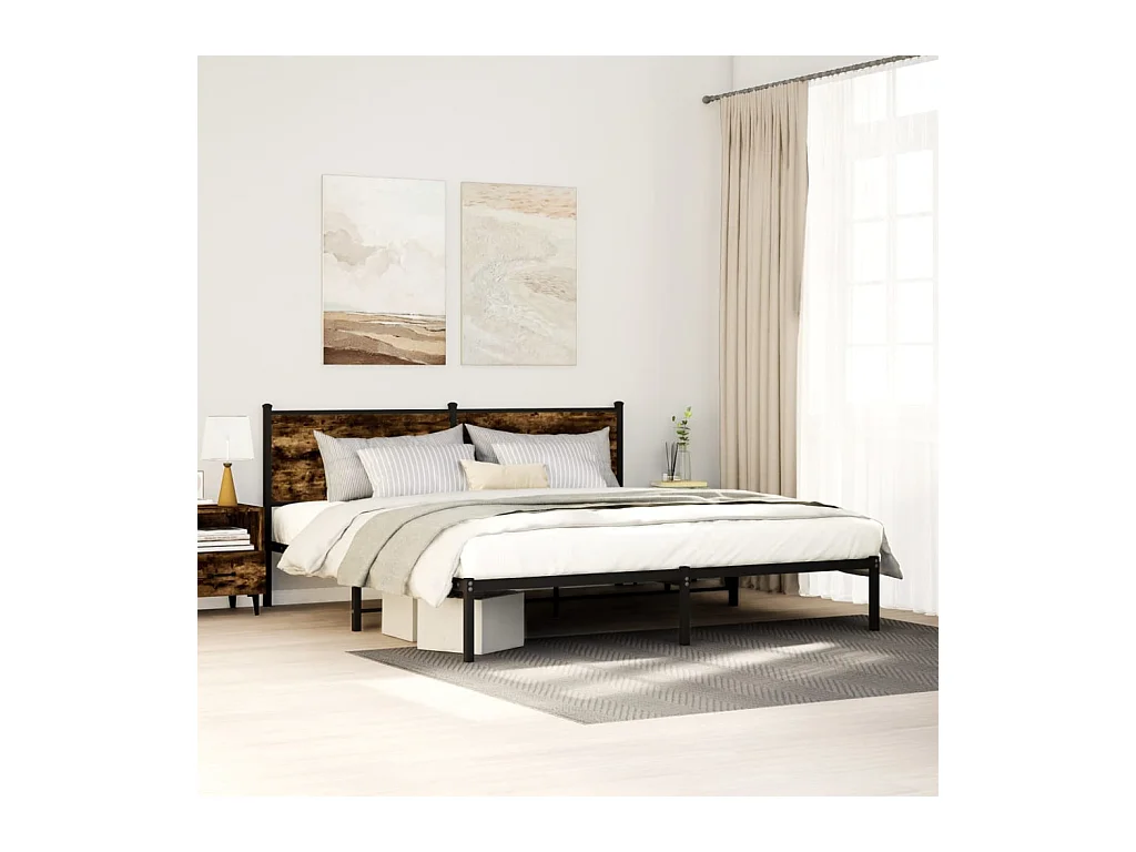 Cadre de lit en métal sans matelas chêne fumé 180x200 cm