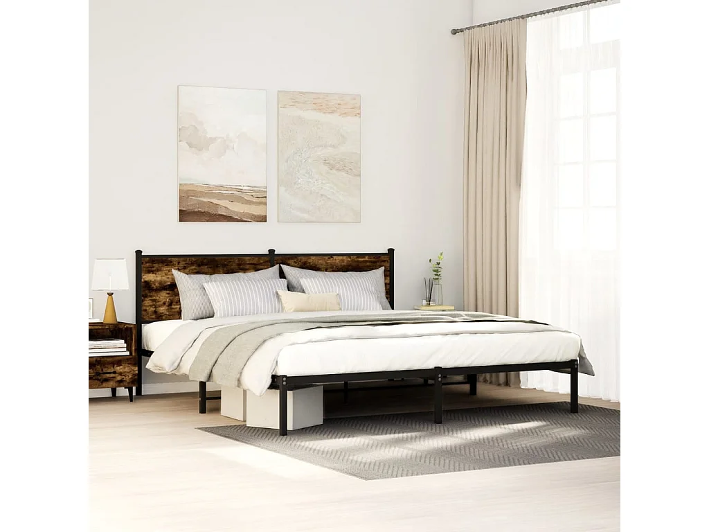 Cadre de lit en métal sans matelas chêne fumé 180x200 cm