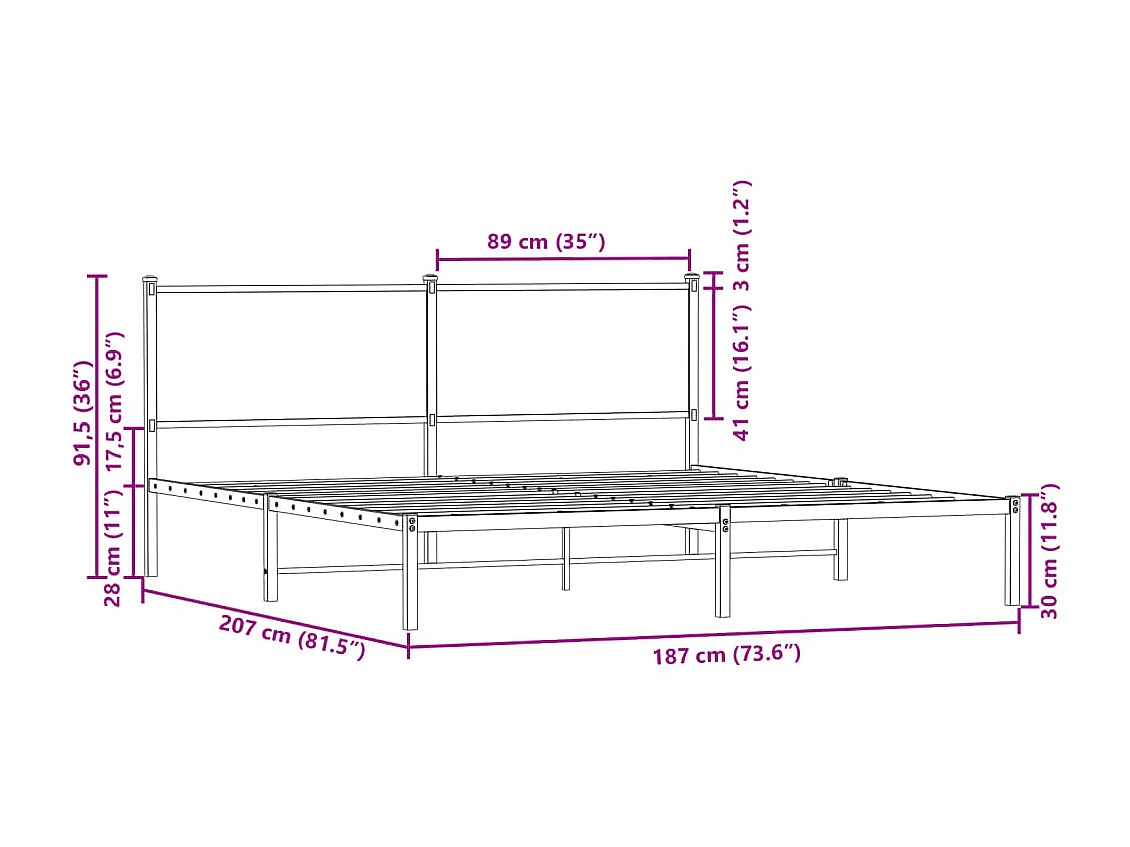 Cadre de lit en métal sans matelas chêne fumé 180x200 cm