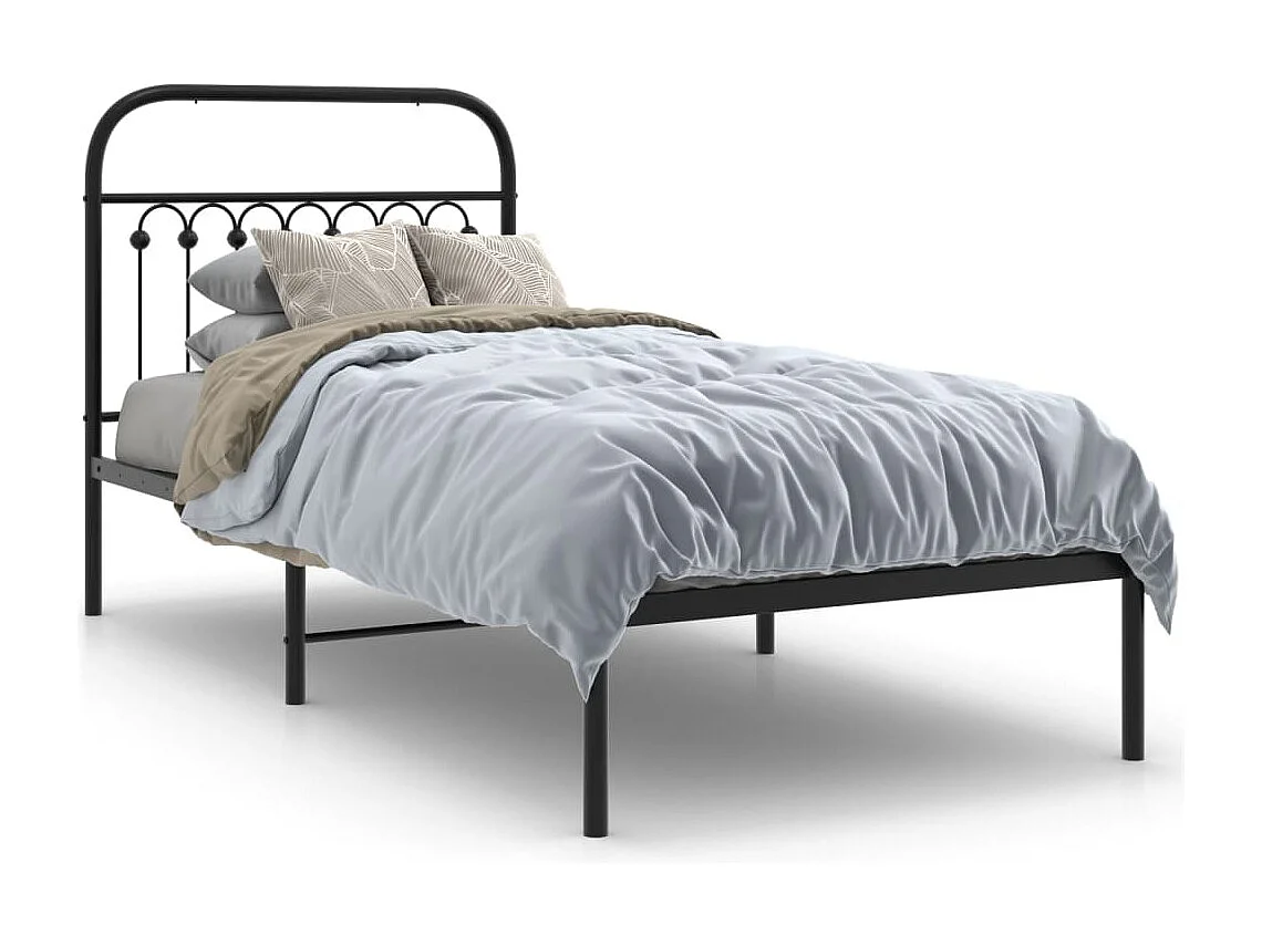 Estructura cama sin colchón con cabecero metal negro 90x200 cm