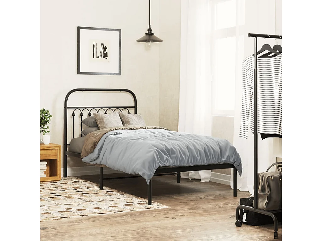Estructura cama sin colchón con cabecero metal negro 90x200 cm