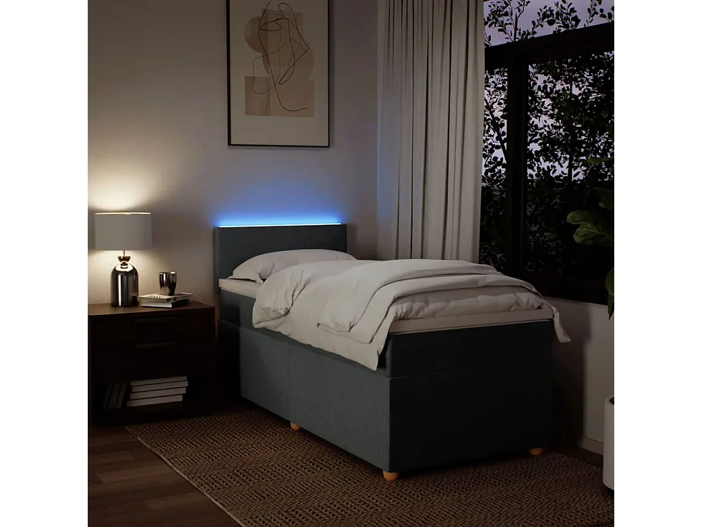 Boxspring met matras stof donkergrijs 90x200 cm