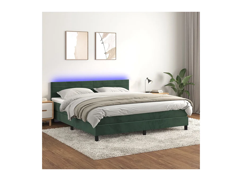 Sommier à lattes de lit avec matelas LED Vert foncé 180x200 cm