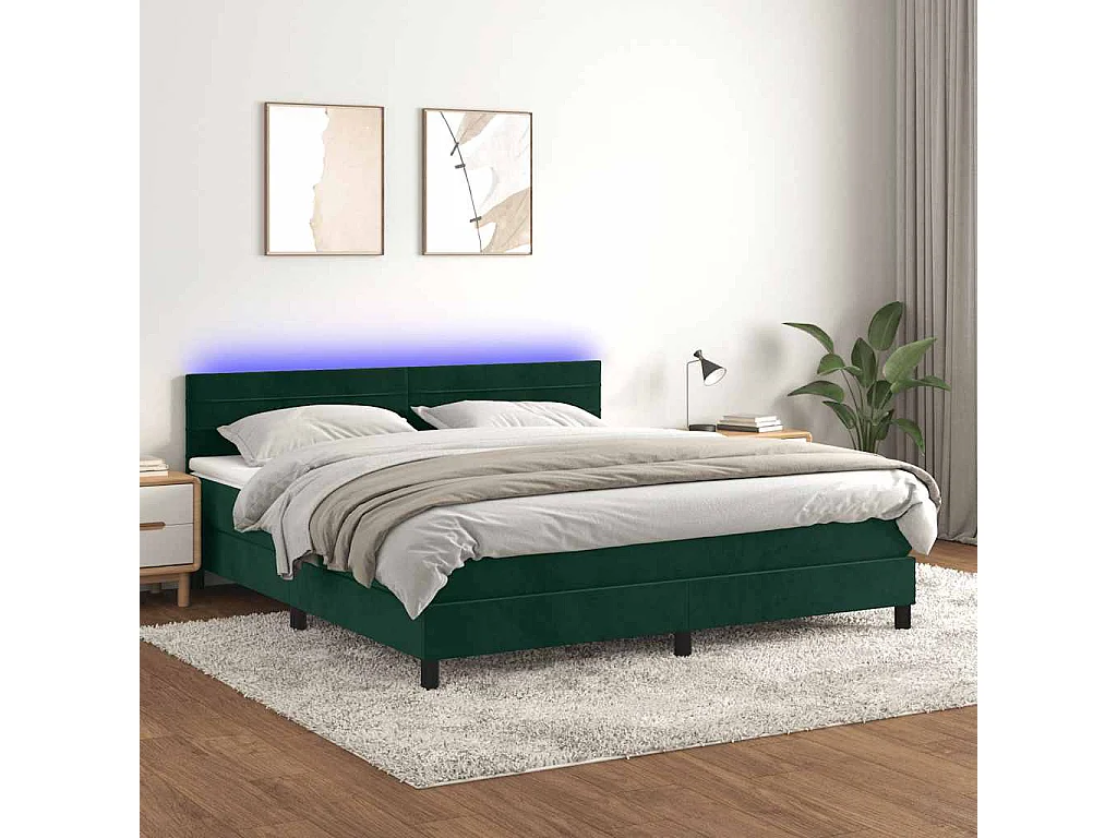 Sommier à lattes de lit avec matelas LED Vert foncé 180x200 cm