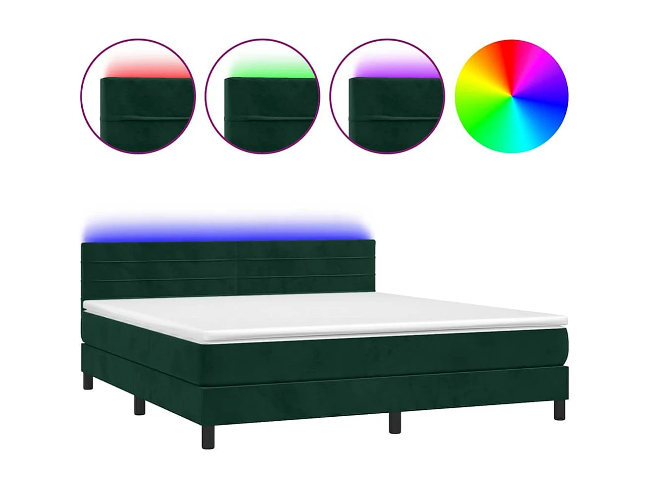 Sommier à lattes de lit avec matelas LED Vert foncé 180x200 cm