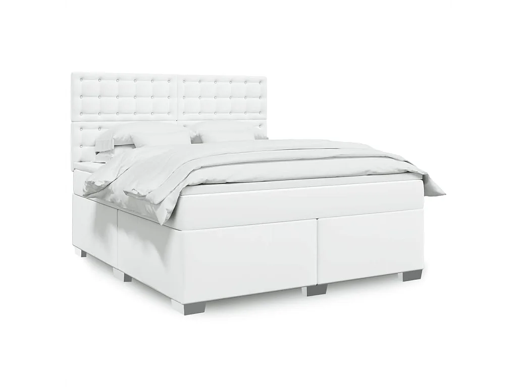 Boxspringbett mit Matratze Weiß 180x200 cm Kunstleder