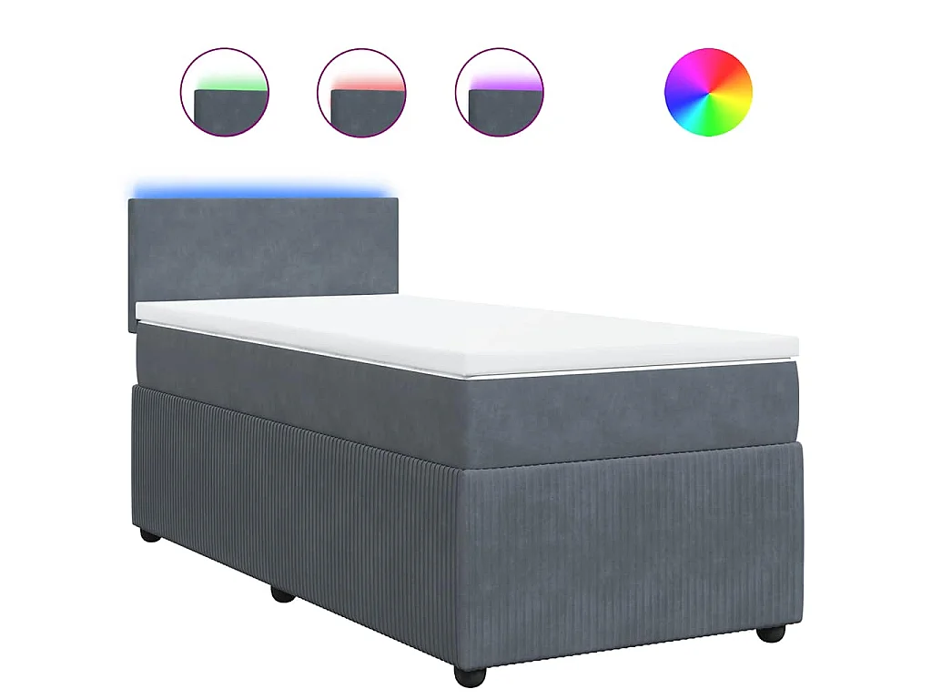 Cama box spring con colchón terciopelo gris oscuro 80x200 cm