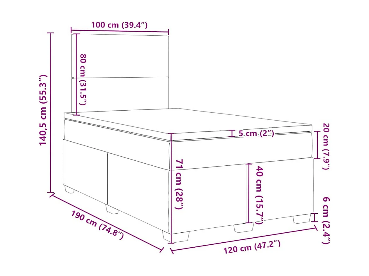 Cama box spring con colchón terciopelo verde oscuro 120x190 cm