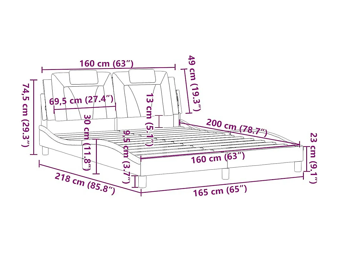 Cadre de lit Viana sans matelas gris 160x200 cm similicuir