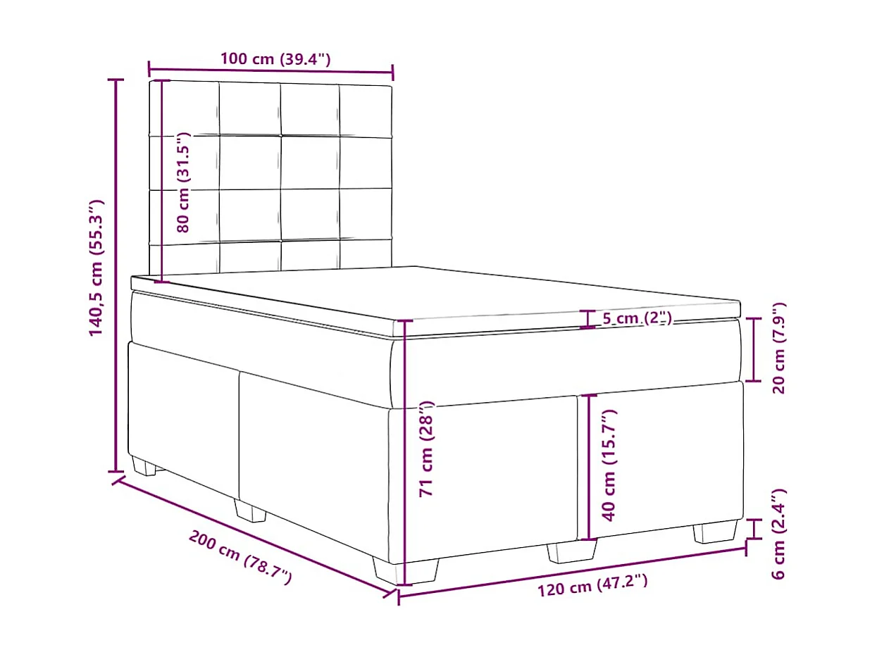 Cama box spring con colchón tela gris taupe 120x200 cm