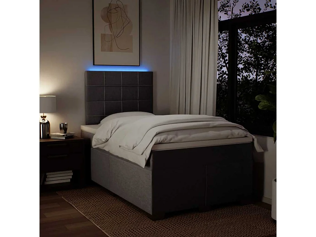 Cama box spring con colchón tela gris taupe 120x200 cm