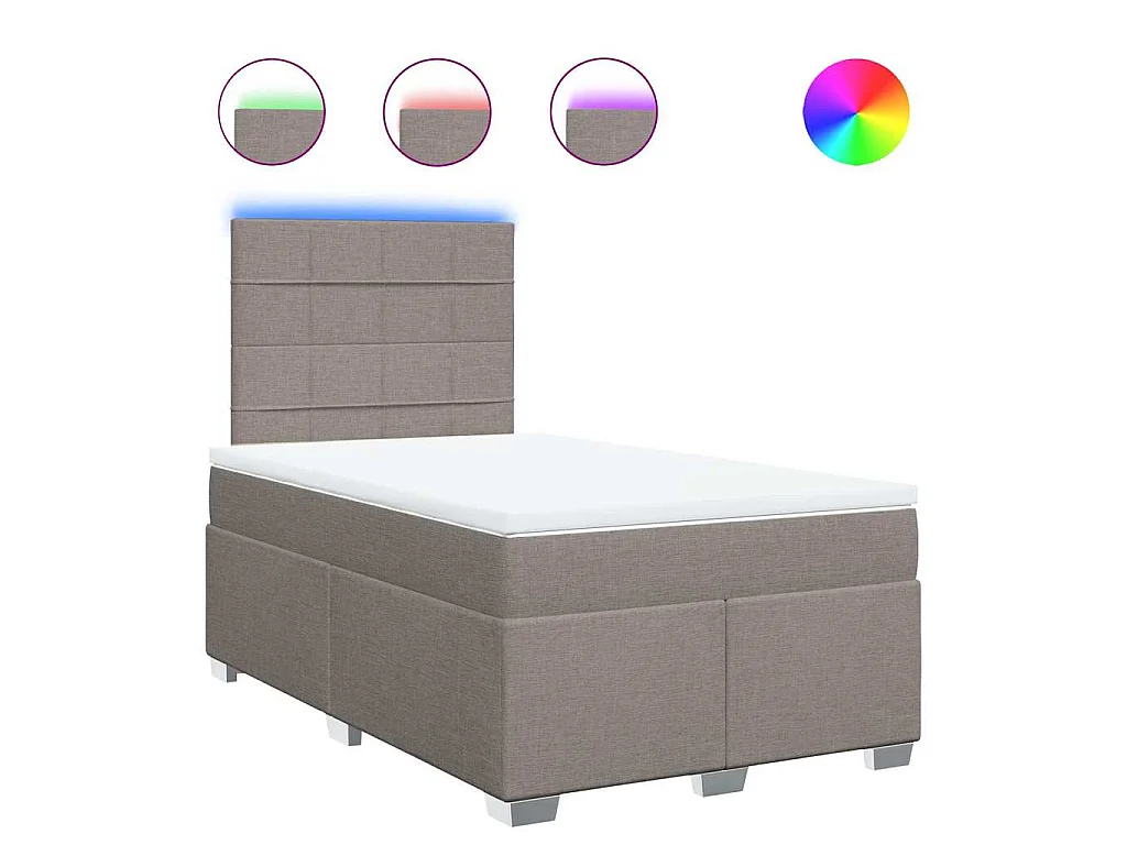 Cama box spring con colchón tela gris taupe 120x200 cm