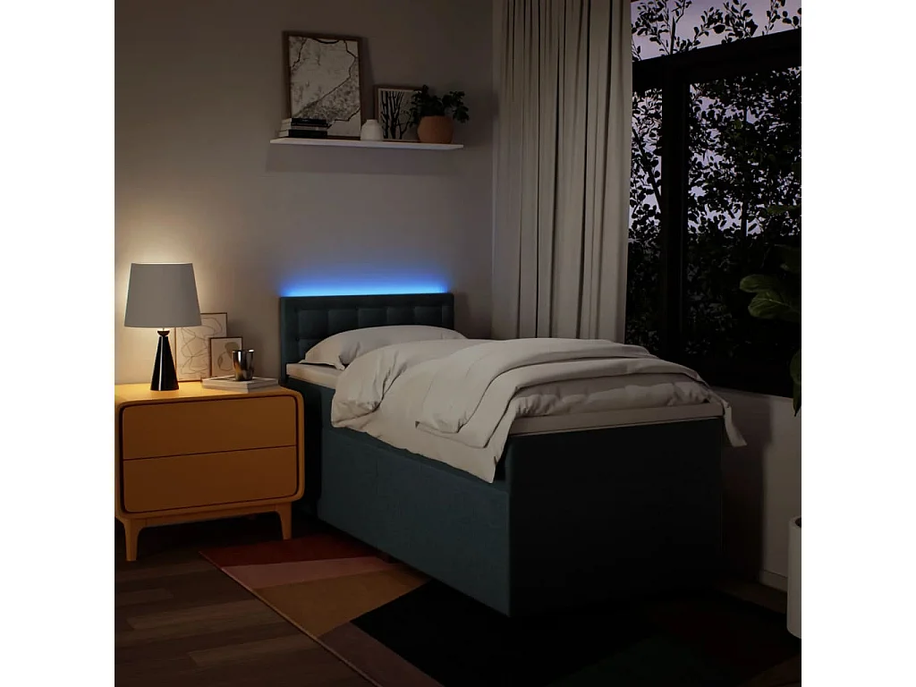 Sommier à lattes de lit avec matelas Bleu 100x200 cm Tissu