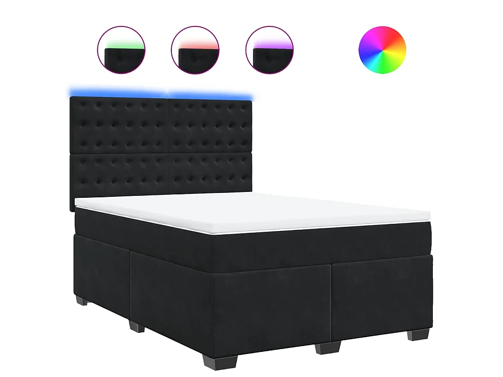 Cama box spring con colchón terciopelo negro 140x200 cm