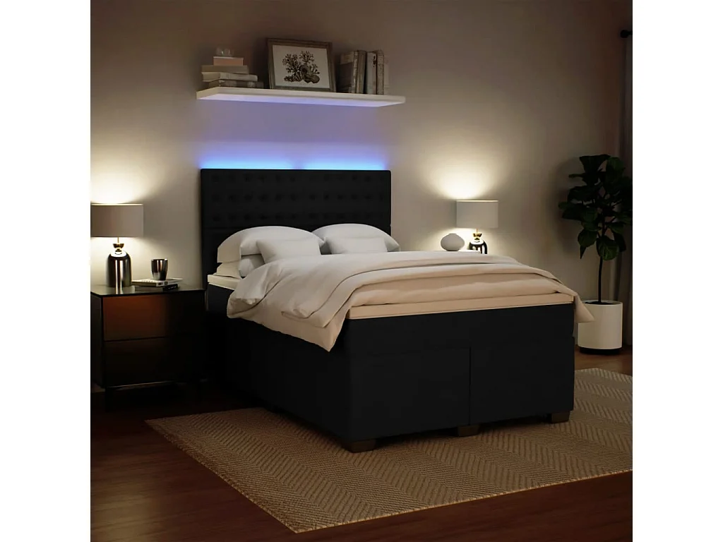 Cama box spring con colchón terciopelo negro 140x200 cm