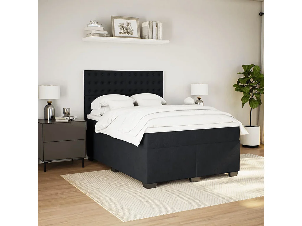 Cama box spring con colchón terciopelo negro 140x200 cm