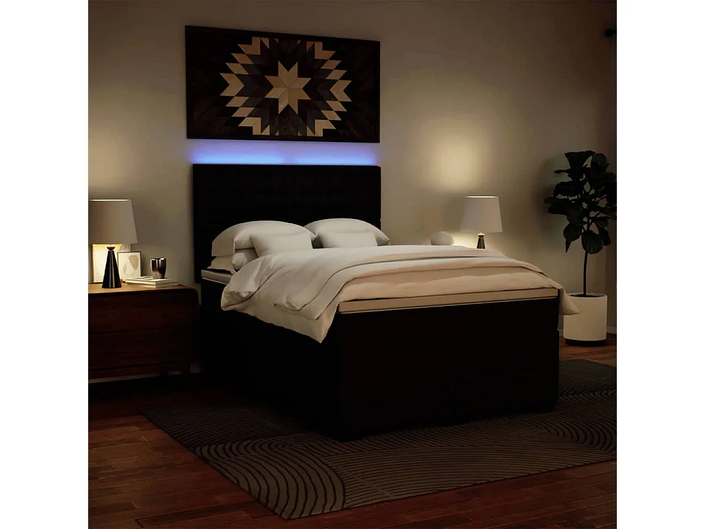 Sommier à lattes de lit avec matelas Noir 140x190 cm Similicuir