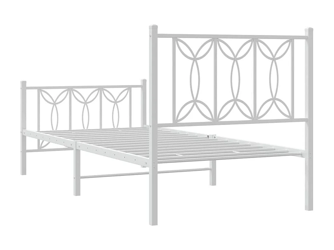 Cadre de lit métal sans matelas avec pied de lit blanc 75x190cm
