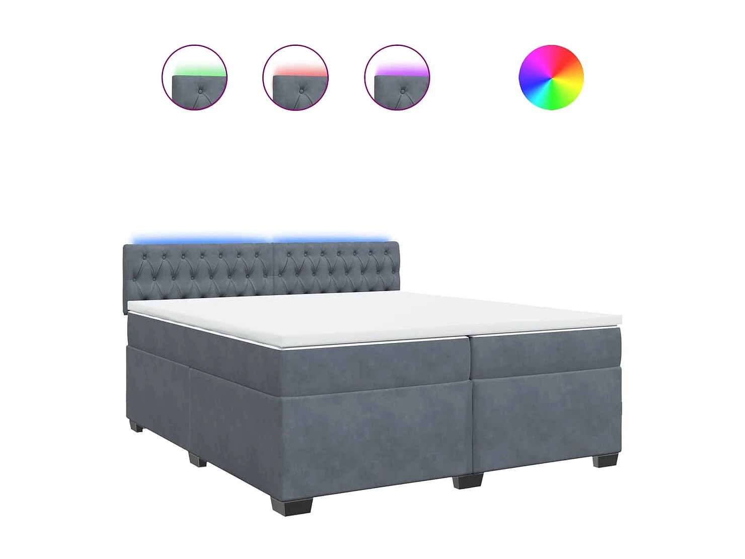 Sommier à lattes de lit et matelas Gris foncé 200x200cm Velours