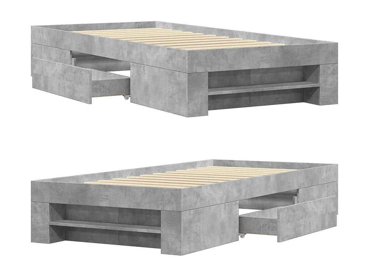 Cadre de lit sans matelas gris béton 90x200cm bois d'ingénierie