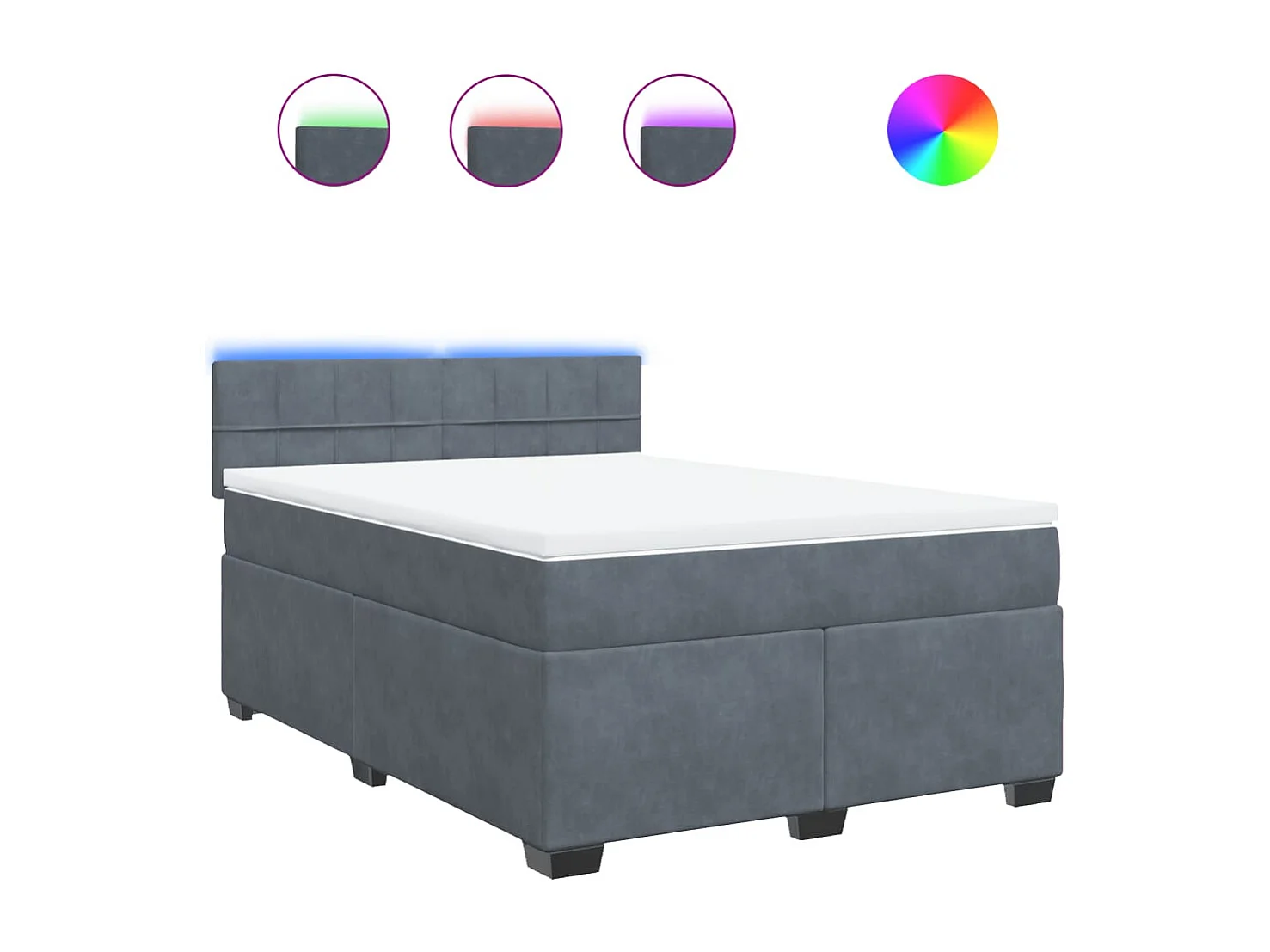 Cama box spring con colchón terciopelo gris oscuro 140x190 cm